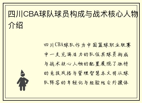 四川CBA球队球员构成与战术核心人物介绍